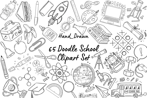 Download 65 Back to School Doodle Clipart Set - School Collection
